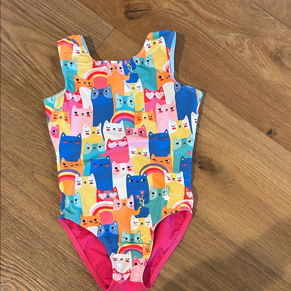 Vibrant Cat Print Girls Leotard
